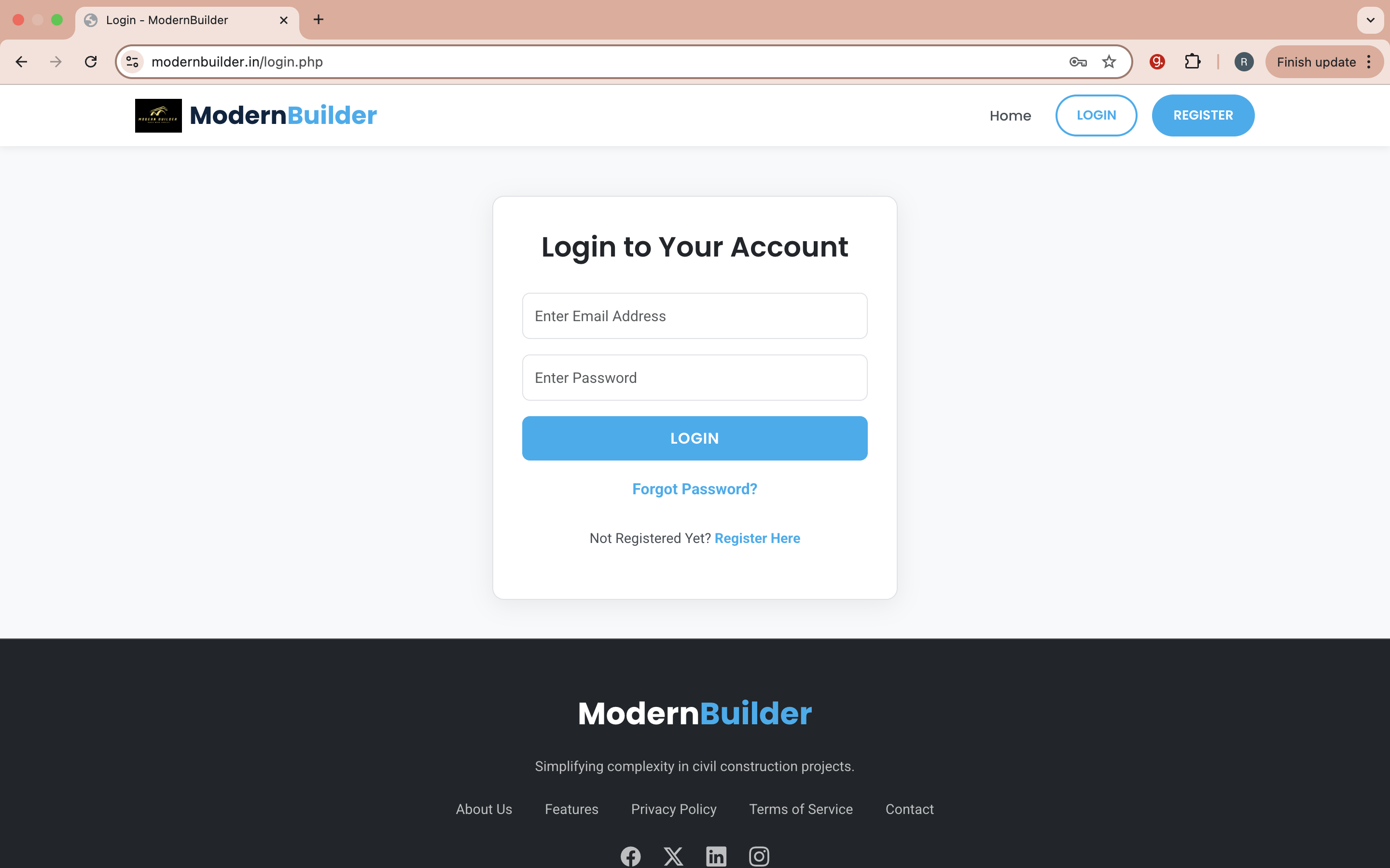 The ModernBuilder login page